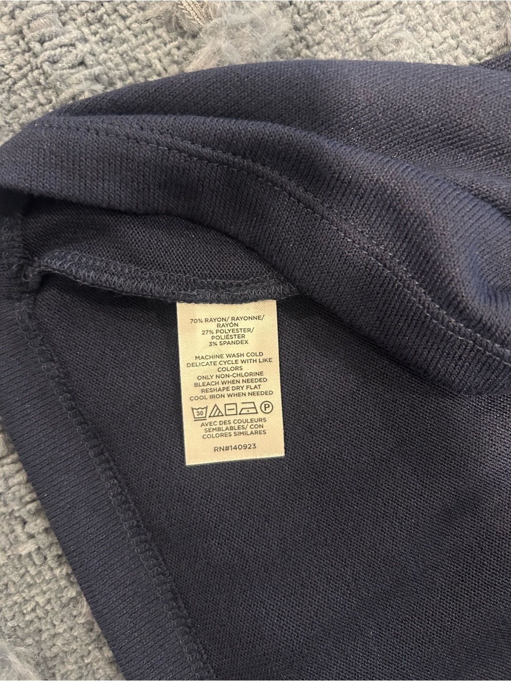 LOFT Navy Ruffle Collar Long Sleeve Henley - Picture 3 of 7
